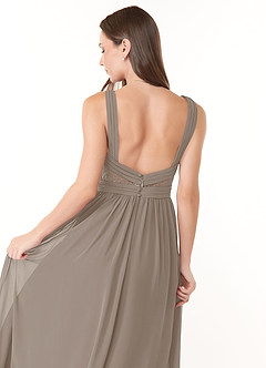 Azazie Genelle Final Sale Taupe Flowy Lace Chiffon Dress image6