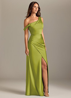 Azazie Madelyn Bridesmaid Dresses Lemongrass Mermaid One Shoulder Stretch Satin Convertible Dress image4