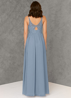 Azazie Amy Bridesmaid Dresses Dusty Blue A-Line Lace Chiffon Dress image2