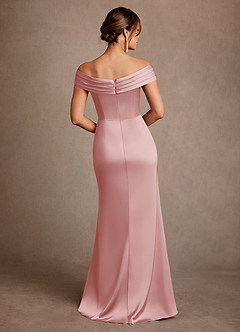 Azazie Bedford Mère de la mariée Robes Robe Fourreau en Satin extensible Plissée Rose Poudré image3