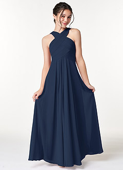 Azazie Kaleigh Junior Dark Navy A-Line Pleated Chiffon Dress image4