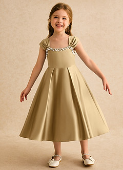Azazie Yosemite Flower Girl Dresses Gold Ball-Gown Sweetheart Neckline Matte Satin Dress image3