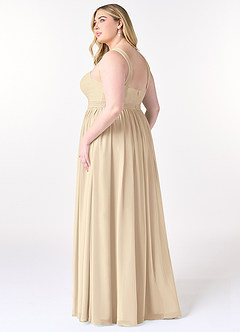 Azazie Elvira At-home Try On Dresses Champagne A-Line Pleated Chiffon Dress image10