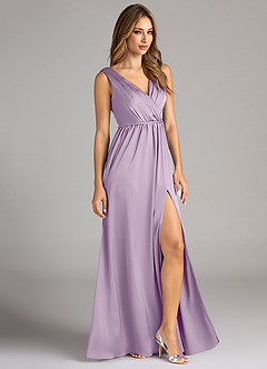 Azazie Tanicia Bridesmaid Dresses Frosted Lilac A-Line Pleated Stretch Satin Dress image4
