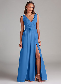 Azazie Tanicia Bridesmaid Dresses Blue Jay A-Line Pleated Chiffon Dress image4