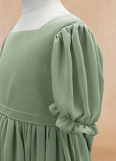 Azazie Joss Flower Girl Dresses Matcha A-Line with Sleeves Chiffon Dress image7