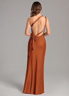Azazie Monroe Bridesmaid Dresses Cinnamon Mermaid One Shoulder Stretch Satin Dress image2