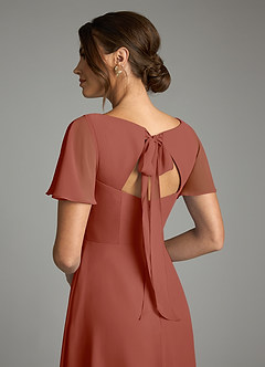 Azazie Kimber Bridesmaid Dresses Auburn A-Line Flounce Sleeve Chiffon Dress image8