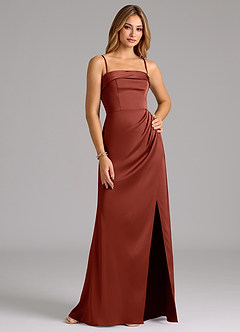 Azazie Aretha Bridesmaid Dresses Terracotta A-Line Strapless Stretch Satin Convertible Dress image6