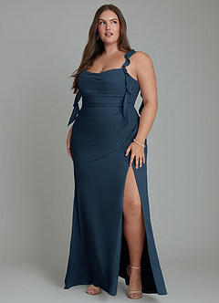 Azazie Jessamine Bridesmaid Dresses Dark Navy Mermaid Corset Chiffon Dress image11