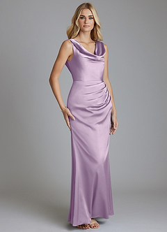 Azazie Tallie Bridesmaid Dresses Frosted Lilac Mermaid Pleated Stretch Satin Dress image7