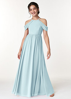 Azazie Seneca Junior Sea Glass A-Line Off the Shoulder Chiffon Dress image3