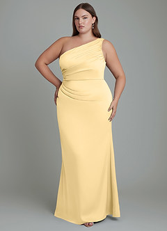 Azazie Akilah Brudtärnklänningar Klänning av Sjöjungfru i Stretch Satin One-shoulder Smör image8