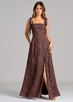 Azazie Debra Abiti da Damigella Abito A-Line in Burnout Floreale Con Tasche Espresso image1