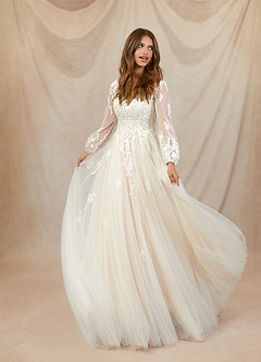 Azazie Anadia Vestidos de novia Vestido de Blanco Diamante Champán de Tul de Corte en A con Cuello en V image3