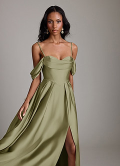 Azazie Loisa Suknie dla druhen Linia A Zza ramienia Satyna elastyczna Do ziemi Sukienka image3