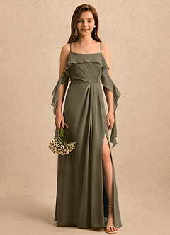 Azazie Ameena Girls Formal Flower Girl Dresses Willow Green A-Line Ruched Chiffon Dress image1