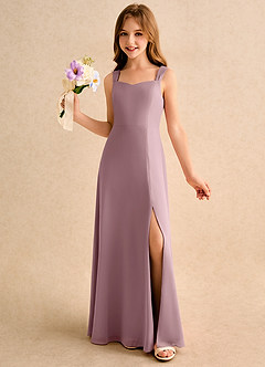 Azazie Makani Girls Formal vestidos de niña de las flores Vestido de Rosa Polvorienta de Gasa de Corte en A con Escote de Corazón image1