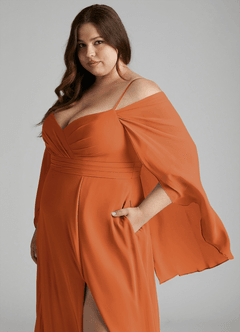 Azazie Cienna Bridesmaid Dresses Cinnamon A-Line Off the Shoulder Chiffon Dress image11