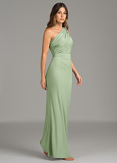 Azazie Akilah Vestidos de damas de honor Vestido de Salvia Polvorienta de Jersey elástico de primera calidad de Corte Sirena con Hombro unilateral image5
