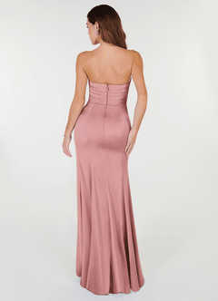 Azazie Yola Bridesmaid Dresses Dusty Rose Sheath V-Neck Pleated Stretch Satin Convertible Dress image5