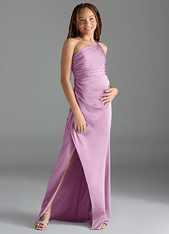 Azazie Eren Junior Wisteria Sheath Pleated Stretch Satin Dress image3