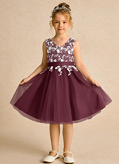 Azazie Butterfly Flower Girl Dresses Cabernet A-Line Lace Dress image2