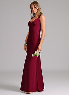 Azazie Kamila Bridesmaid Dresses Burgundy A-Line Pleated Stretch Satin Dress image6