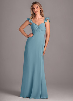 Azazie Kaylyn Robes de demoiselle d'honneur Robe Trapèze en Mousseline de soie Rayé Bleu Maussade image1
