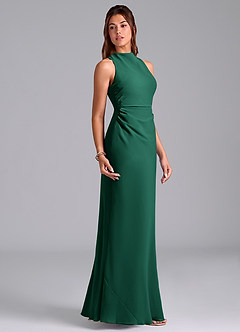 Azazie Evadne Bridesmaid Dresses Emerald A-Line Pleated Chiffon Dress image4
