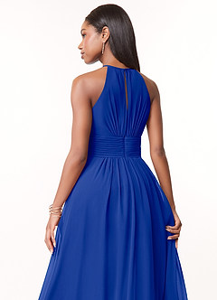 Azazie Bonnie Bridesmaid Dresses Royal Blue A-Line Keyhole Ruched Chiffon Dress image4
