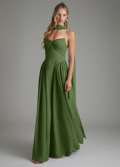 Azazie Evan Robes de demoiselle d'honneur Robe Trapèze en Mousseline de soie Bustier Olive image5