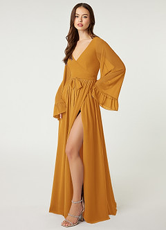 Azazie Tiphanie Final Sale Desert Rose A-Line V-Neck Ruched Chiffon Dress image3