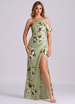 Azazie Wynter Bridesmaid Dresses Floral Vines Sheath One Shoulder Stretch Satin Dress image3