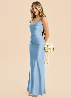 Azazie Agustina Junior Powder Blue Sheath Pleated Stretch Satin Dress image5