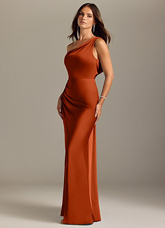 Azazie Madelyn Bridesmaid Dresses Paprika Mermaid Off the Shoulder Stretch Satin Convertible Dress image3