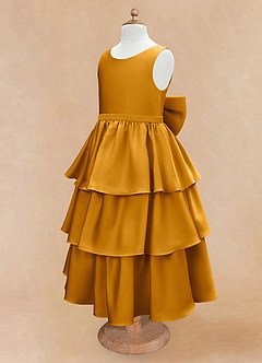 Azazie Margie Vestidos de florista Vestir Caramelo de Cetim elástico de Linha A com Arco image6
