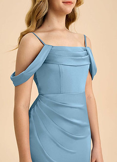 Azazie Saige Junior Robe Fourreau en Satin extensible Épaule décolletée Acier Bleuté image6
