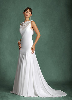 Azazie Angelina Vestidos de novia Vestido Diamante Blanco de Gasa de Corte Sirena image4