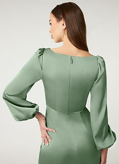 Azazie Mel Vestidos de damas de honor Vestido de Matcha de Satén Elástico de Corte Recto con Manga larga image6