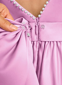 Azazie Dumpling Flower Girl Dresses Candy Pink A-Line Bow Matte Satin Dress image7