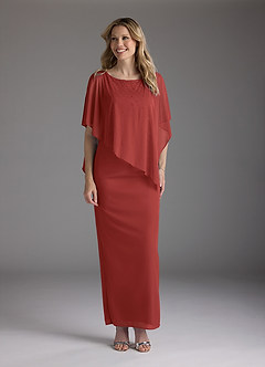 Azazie Aspyn Mother of the Bride Dresses Rust Sheath Beaded Mesh Dress image3