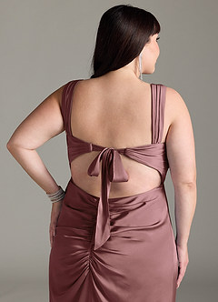Azazie Jesaphine Bridesmaid Dresses Vintage Mauve Sheath Bow Stretch Satin Dress image13
