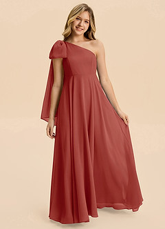 Azazie Averie Junior Terracotta A-Line Pleated Chiffon Dress image5