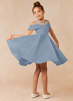 Azazie Shirin Flower Girl Dresses Dusty Blue A-Line Off the Shoulder Matte Satin Dress image4