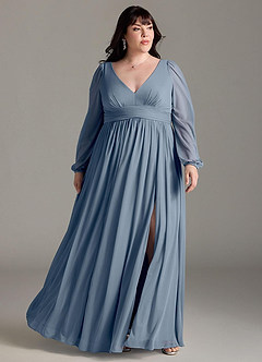 Azazie Norah Bridesmaid Dresses Twilight A-Line V-Neck Long Sleeve Chiffon Dress image6