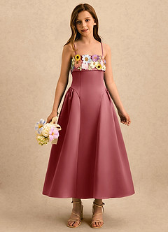 Azazie Gianna Girls Formal vestidos de niña de las flores Vestido Rosa Antigua de Satin Mate de Corte en A con Plisado image4