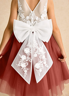 Azazie Lina Flower Girl Dresses Ivory Terracotta Ball-Gown Lace Dress image7