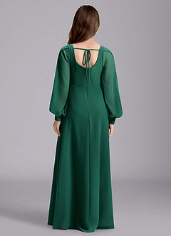 Azazie Bondi Junior Vestido de Esmeralda de Gasa de Corte en A con Blusón image2