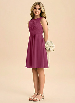 Azazie Skyla Junior Linia A Pofałdowany Szyfon Mini Młodsza druhna Sukienka image4